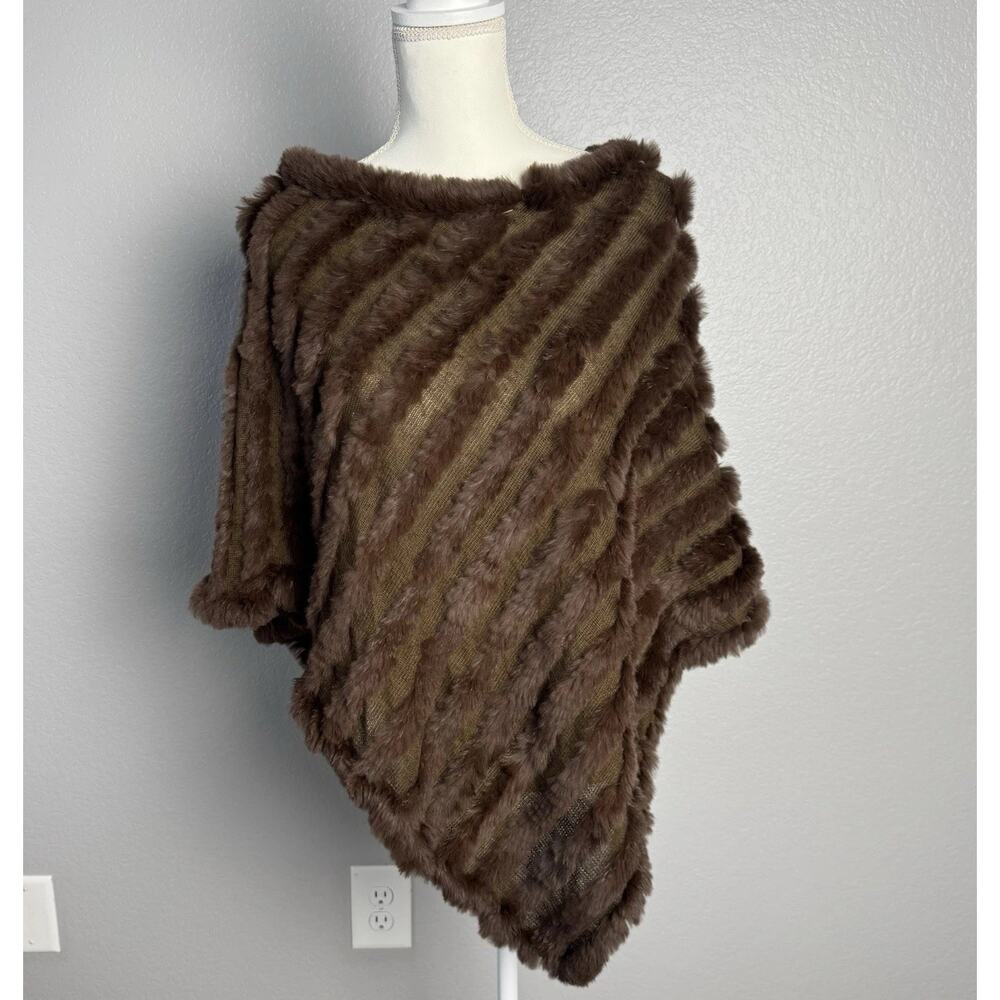 Chameleon Brown Rabbit Fur Poncho Cape Top Stretch Pullover Shawl Size M/L